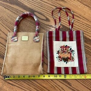 Longaberger plaid and striped gift bag lunch tote vintage corduroy quilted lined